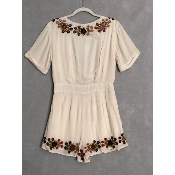 Tularosa Women's Small Floral Embroidered Romper in Cream - Picture 5 of 7